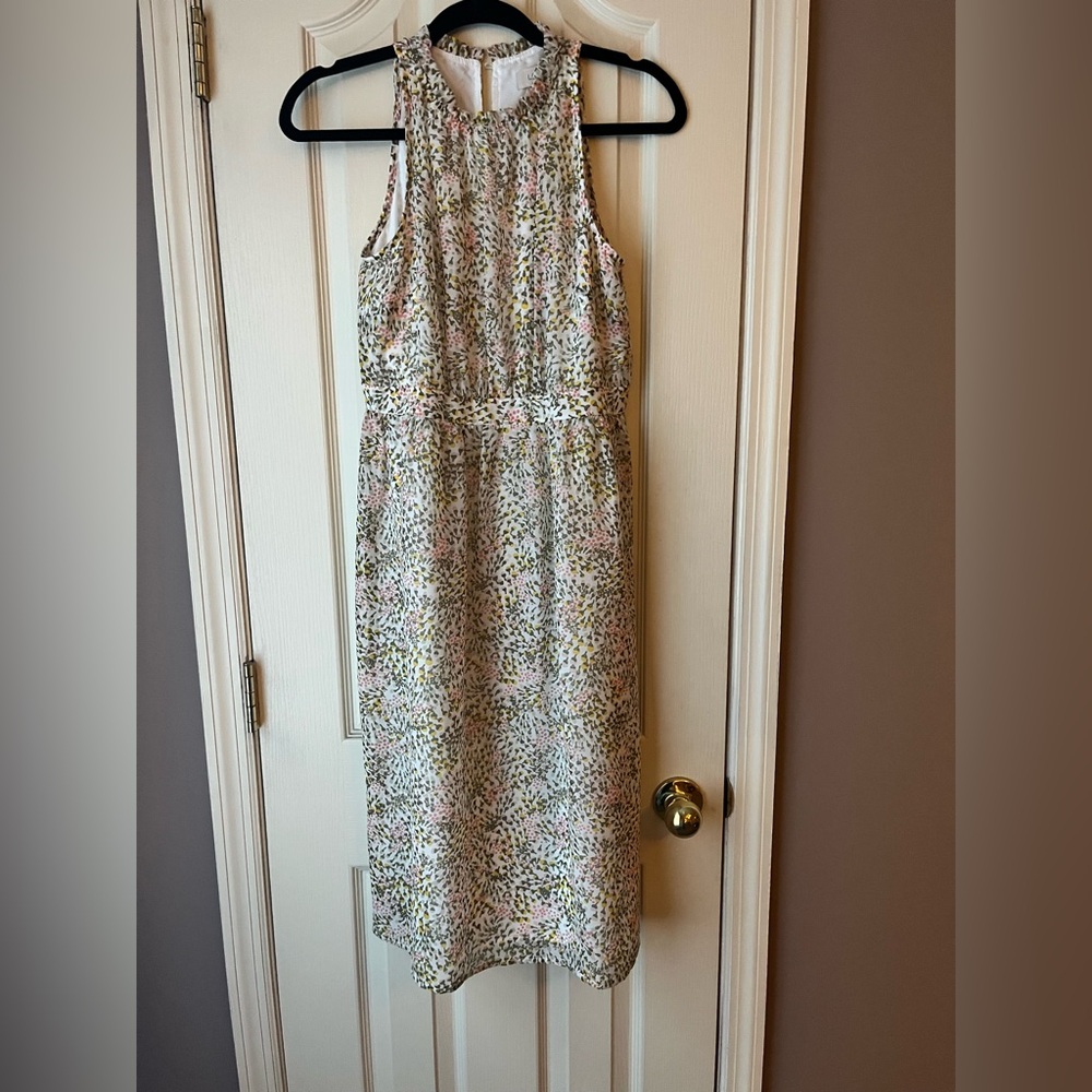 LOFT White and Green Floral Midi Dress